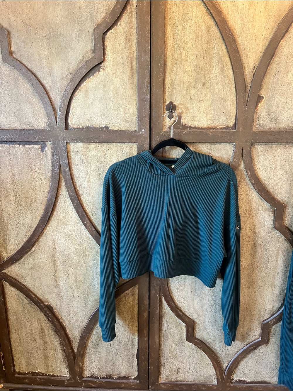 ALO Yoga Ribbed Cropped Hoodie in green